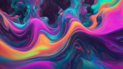 Fototapeta premium Abstract vibrant swirling paint texture in teal, pink, and orange hues.