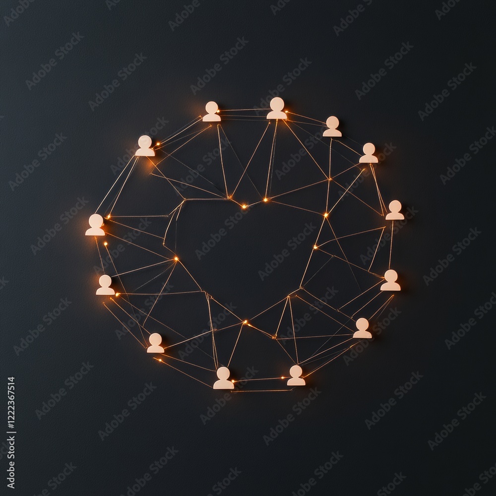 Poster vibrant connection network smiling silhouette mosaic on dark canvas - empowering social media visual