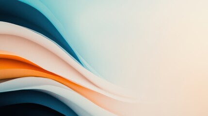 Fototapeta premium Abstract Waves in Soft Blue and Orange Tones Stretching Across a Light Background