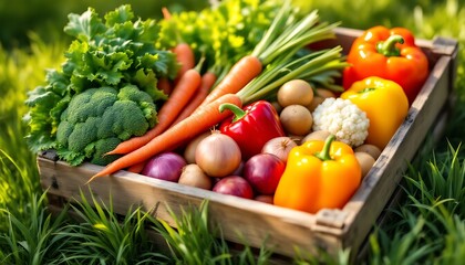 Fresh Colorful Vegetables Wooden Crate Farm Harvest Scene