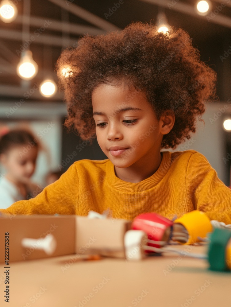 Poster colorful diy science table creative robot building with kids hands-on learning for diverse youth, ed