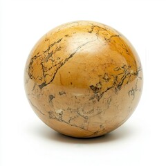 Polished stone sphere on white, detailed texture, background blur