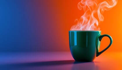 Steaming Green Mug Warm Drink Colorful Gradient Background