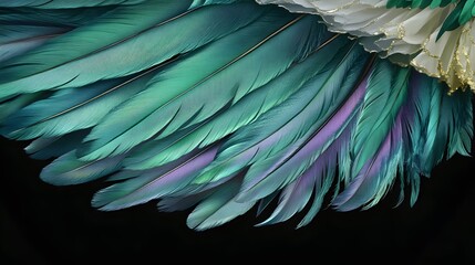 Naklejka premium Vibrant Teal and Purple Bird Feathers Closeup