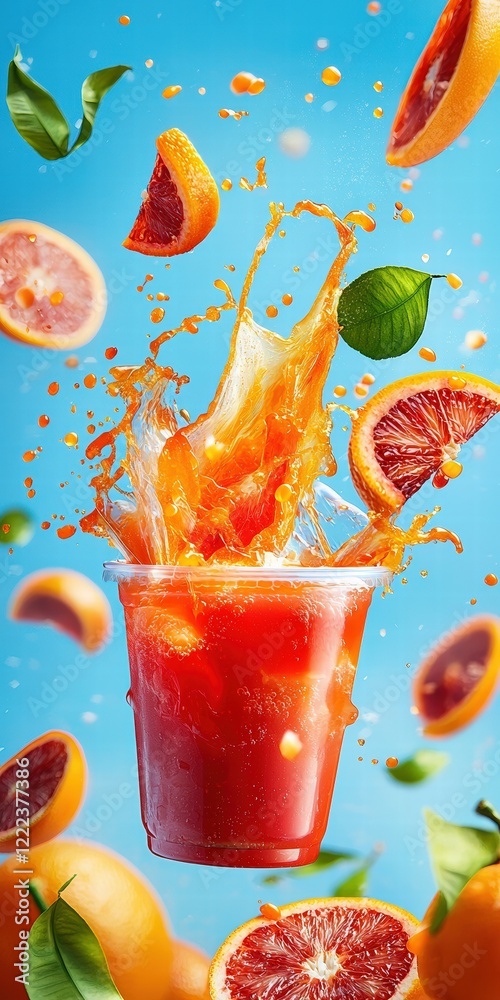 Poster refreshing citrus splash in vibrant setting with fresh ingredients