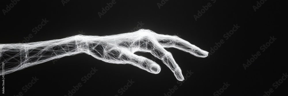 Aufkleber Futuristic Digital Art Luminous Wireframe Hand on Black Backdrop - Cutting-Edge Tech Visual for AI Innovation and Creative Marketing in Virtual Reality Spaces