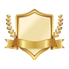 gold shield with ribbon for achievement logo