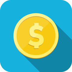 Obraz premium Gold coin, gold coin icon isolated on blue background. Vector, cartoon illustration. Vector.