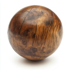 Studio shot of dark wood sphere on white
