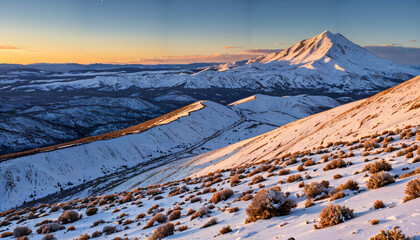 "Snowy Mountain at Sunset"