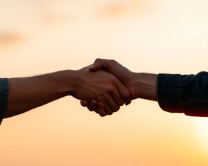 Handshake at Sunset Strengthening Partnerships in Business Casual Denim Social Networking Visuals and Modern Professional Relationship Building