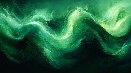 Fototapeta premium Abstract green waves, swirling motion, fluid background, design element