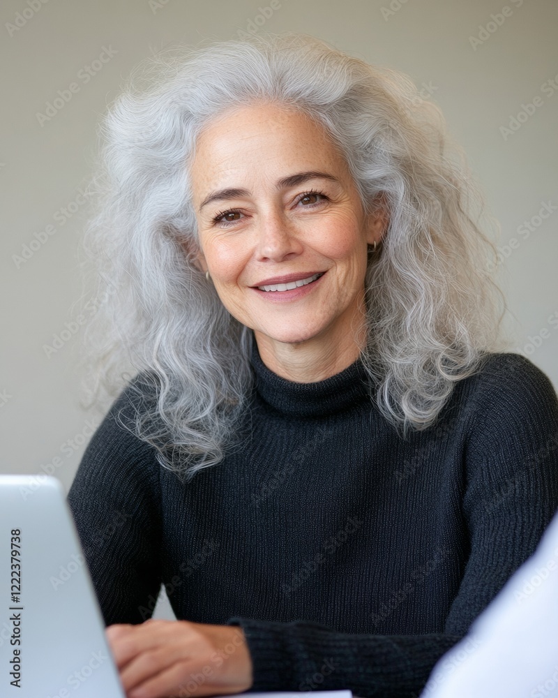 Aufkleber silver-haired professional woman in modern office setting embracing diversity and experience in work