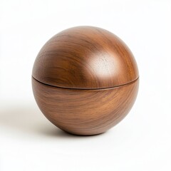 Wooden sphere container, studio shot, white background, storage