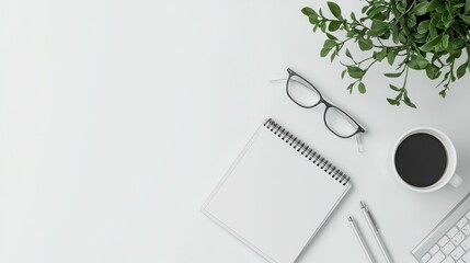 Minimalist desk setup with stationery in a bright workspace