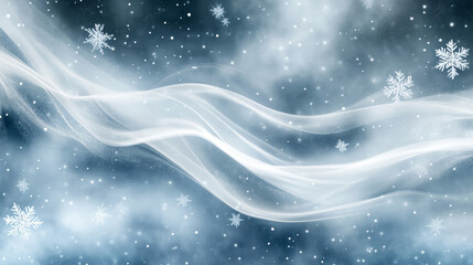 Cold wind effects with white smoke and flying snowflakes. Vector realistic set of frost blowing air, winter blizzard breeze. Flow of frozen fog clouds with snow isolated on transparent background