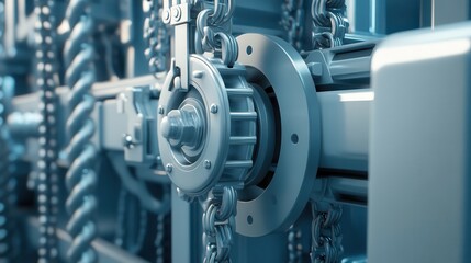 Fototapeta premium Close-up view of intricate machinery with chains and gears, showcasing industrial engineering