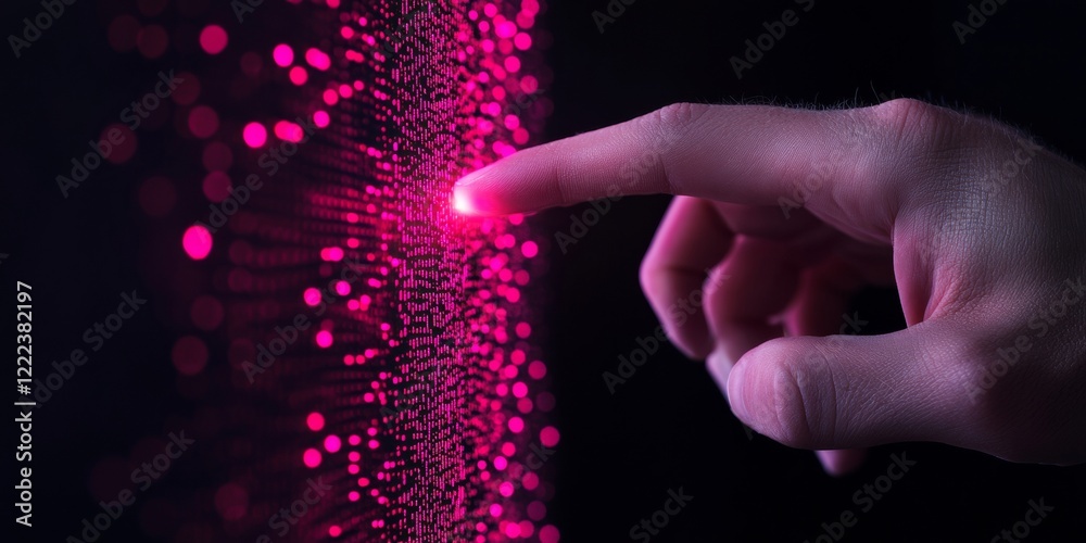 Poster Futuristic Touchscreen Interface with Pink Holographic Elements Innovative Tech Display for IT Solutions and Digital Marketing in Professional Business Environments