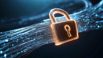 Futuristic Network Visualization Glowing Digital Nodes and Padlock on Blue - Data Transparency and Security for Tech Innovation and Global Business Solutions
