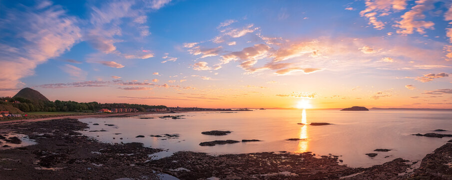 Sunset over the east bay, Firth of Forth, North Berwick, East Lothian, Scotland