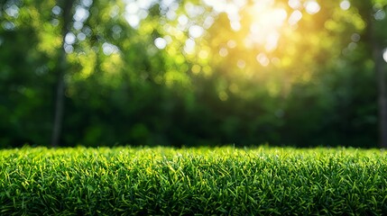 Fototapeta premium Green Grass with Sunlight in Background Creating Natural Atmosphere