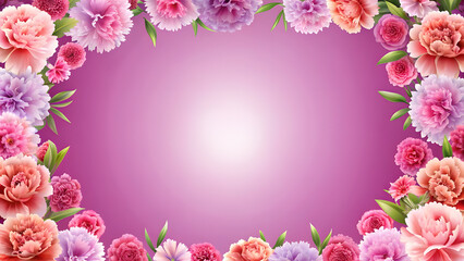 Obraz premium Light Purple Gradient Background with Carnation Borders and Blank Center. Perfect for: Mother's Day, sympathy cards, special events