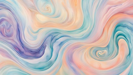 Obraz premium Abstract swirling pastel background with flowing teal, peach, and purple hues.