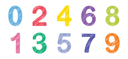 Hand drawing printed numbers school kids style, mathematics and numbers doodle vector