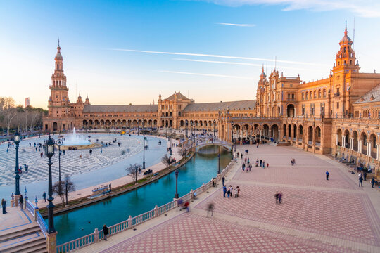 Long exposure of The Plaza de Espana, Seville, Spain