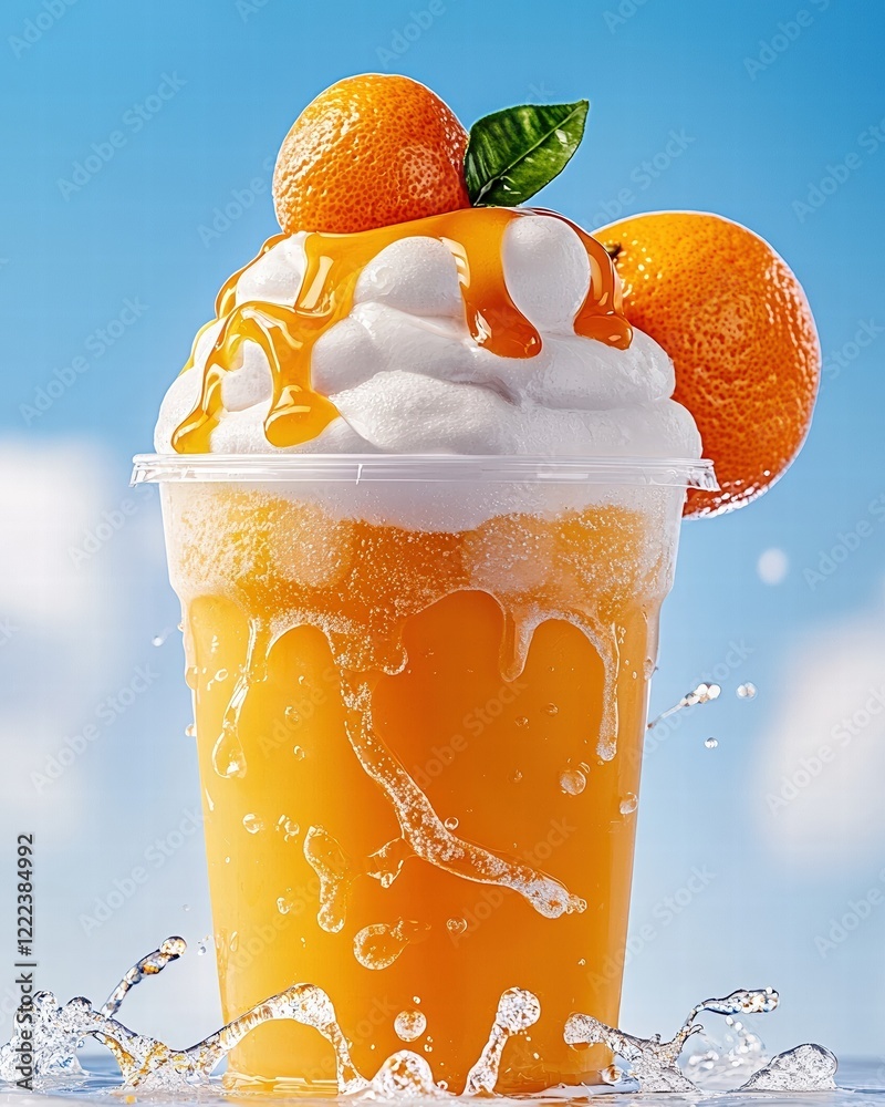 Poster Refreshing Orange Creamy Drink with Citrus Slices and Splash Effect