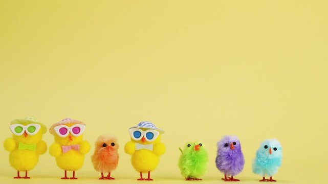 chickens easter stop motion animation yellow background with copy space