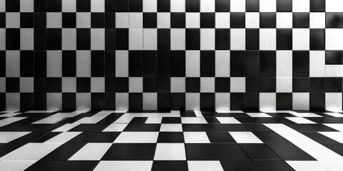 A simple checkerboard pattern featuring alternating black and transparent squares, creating a clean and minimalist visual effect with sharp contrast.