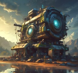 Illustration of sureal environment technology in future.