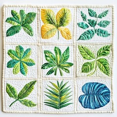 Naklejka premium Tropical leaf quilt art; nature's beauty; home decor