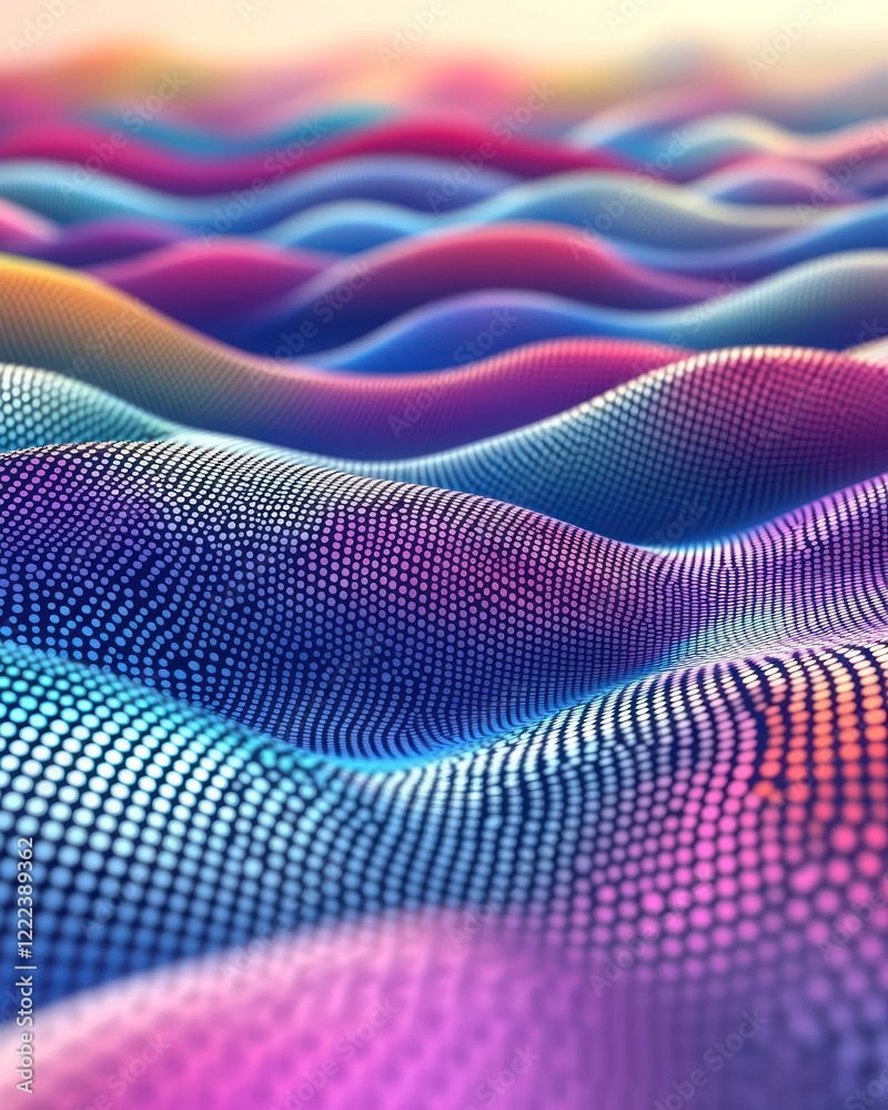 Poster visual representation of colorful waves creating an abstract landscape filled with vibrant patterns