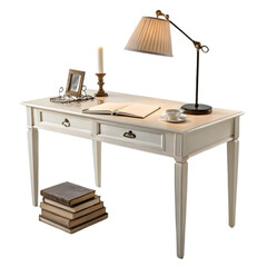 office desk with lamp table isolated on transparent background