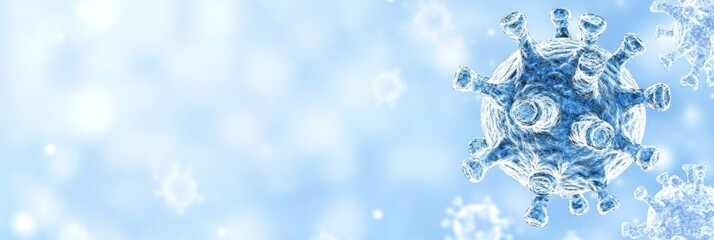 Detailed representation of a virus showing its structure against a soft blue background