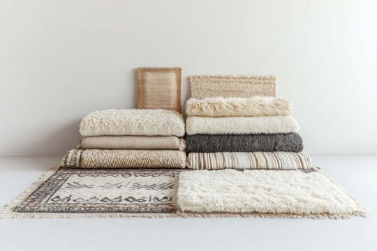 117. Multi-tiered view on a set of floor rugs, studio lighting, isolated on a white background --ar 3:2 --v 6.1 Job ID: 93250ae2-342a-41ce-a8c6-01bd6392a2d7