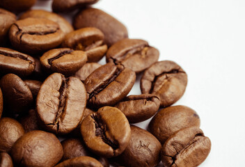 roasted coffee beans isolated in white background