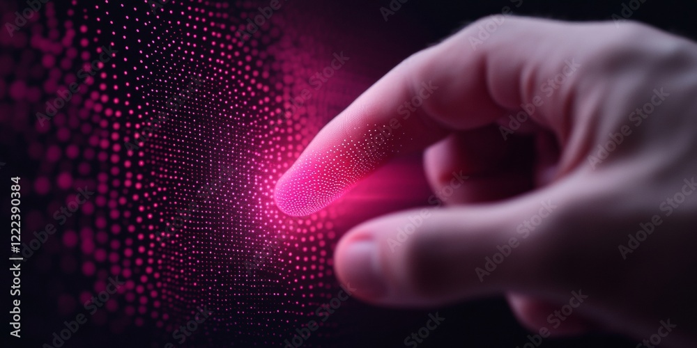 Poster Neon Dot Matrix Touch Interface Interactive Haptic Display Technology for Futuristic Business Solutions - Streamlined User Experience and Tech-Savvy Interactions