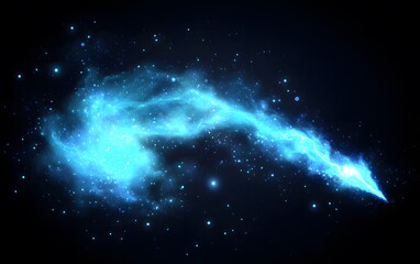 Obraz premium Abstract Blue Energy Stream Glowing Light Trail, Sparks, and Dust Particles