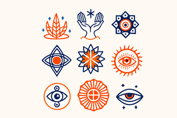 Mystical symbols collection featuring eyes and geometric patterns