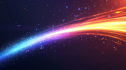 Obraz premium Missile or star light trail effect. Realistic vector illustration of rocket or space object falling or flying with colorful glowing neon tail. Magic flare with motion streak and shine dust and sparks.