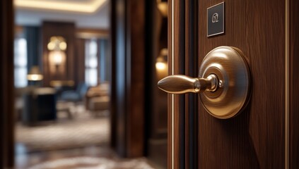 Obraz premium Luxury Hotel Room Door Handle, Interior Design