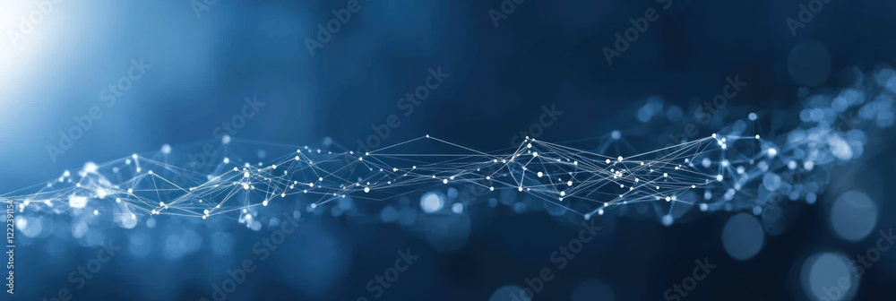 Poster glowing nodes connected by lines create an abstract representation of a digital network