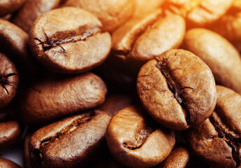 roasted coffee beans isolated in white background