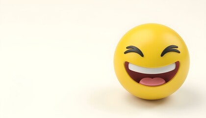 Fototapeta premium A joyful yellow smiley face with a wide smile, showcased on a white background, embracing the fun of April Fools' Day