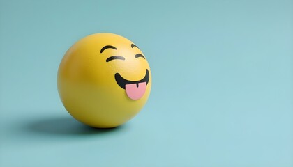 Fototapeta premium A joyful yellow smiley face with a big smile, displayed on a blue background, celebrating the fun of April Fools' Day