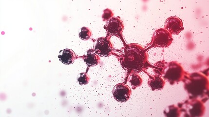 Dynamic molecular representation showing bonds and structures in vibrant red and pink colors