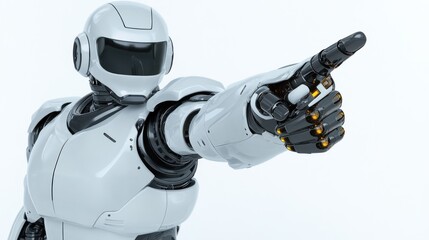 Naklejka premium A humanoid robot points accurately, showcasing advanced technology in a clean studio